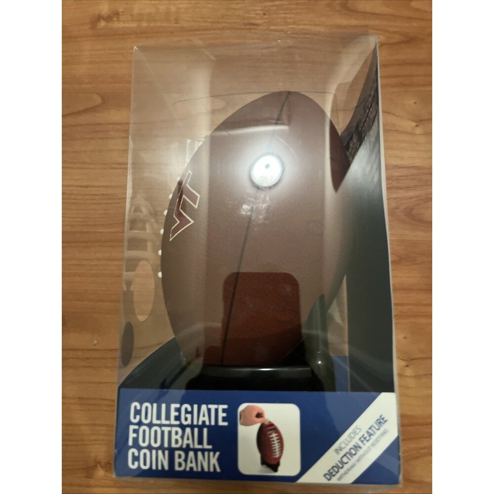 Football Coin Piggy Bank Authentic Feel "Touchdown Sound" Virginia Tech Hokies - Picture 6 of 16